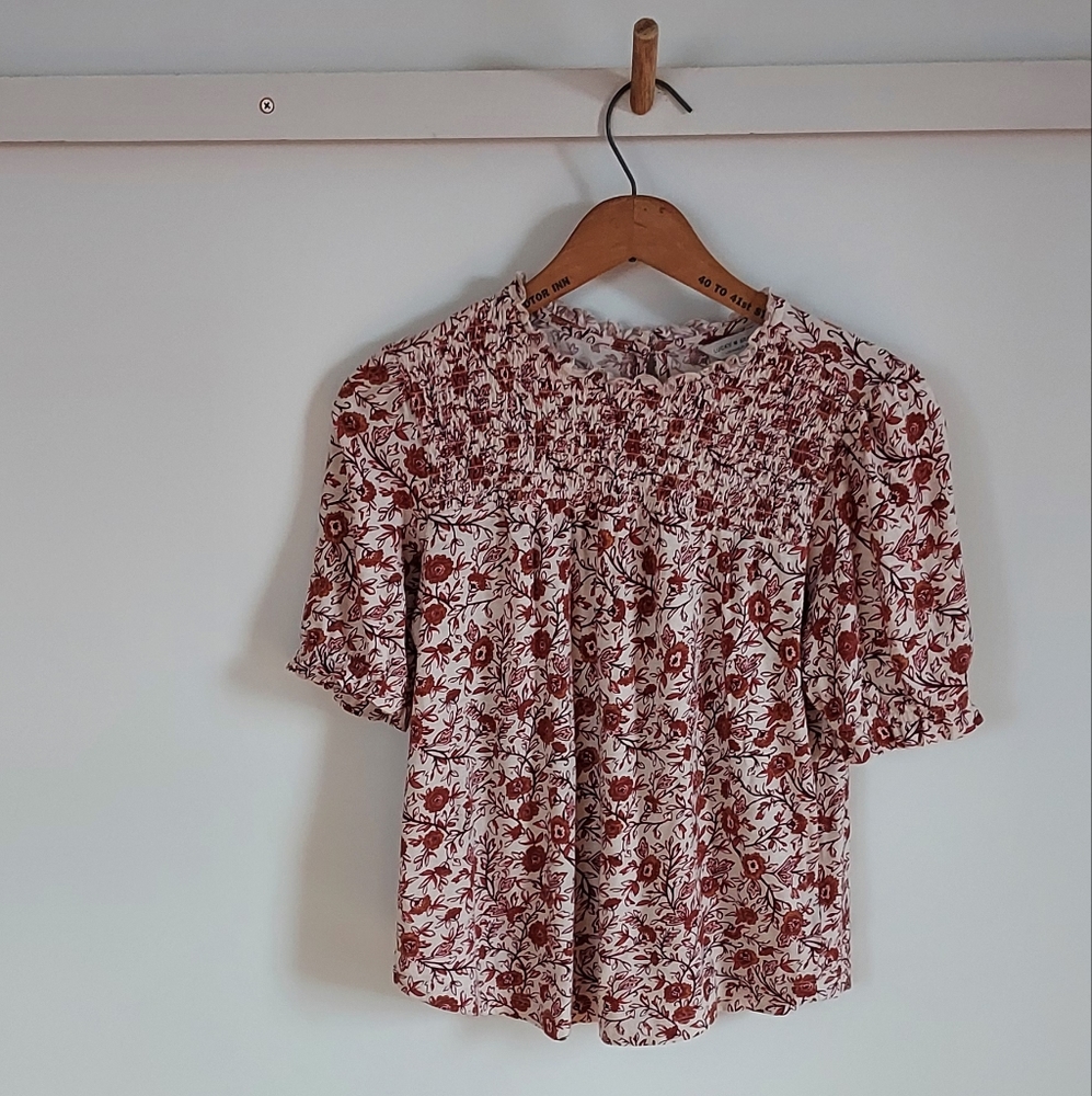 Lucky Brand Smocked Short-Sleeved Top XS